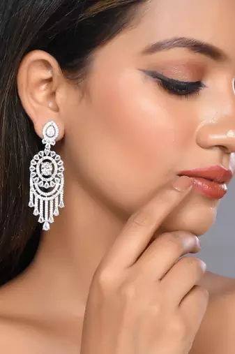 Cz dangle silver plated earring