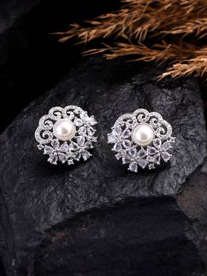 Silver plated stud american diamond earring 1