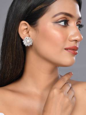 Silver plated stud american diamond earring 2