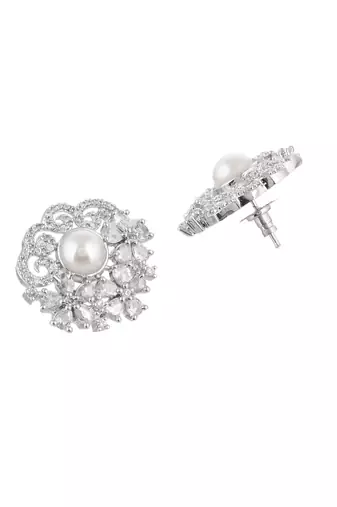 Silver plated stud american diamond earring