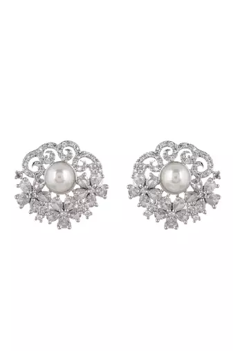 Silver plated stud american diamond earring