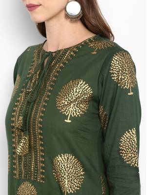 Women Olive Green Kurta Set with Palazzos 1
