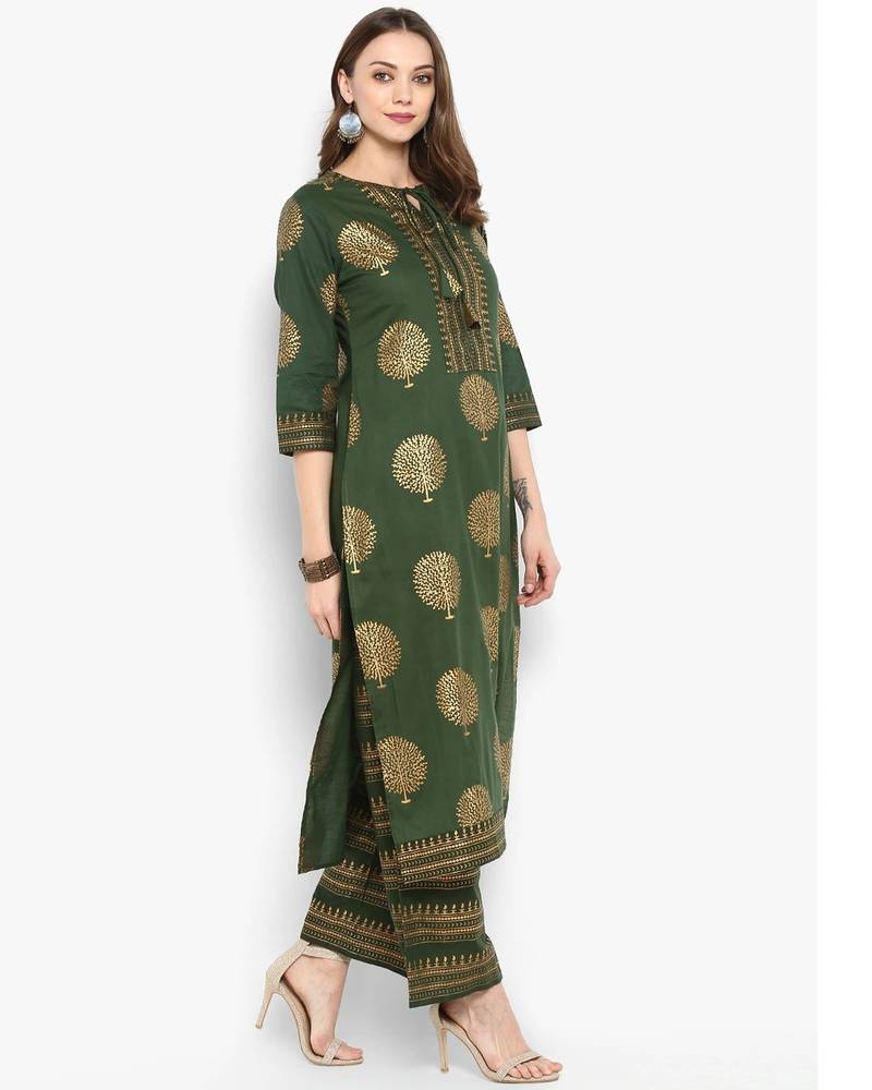 Women Olive Green Kurta Set with Palazzos Meeranshi 4235181