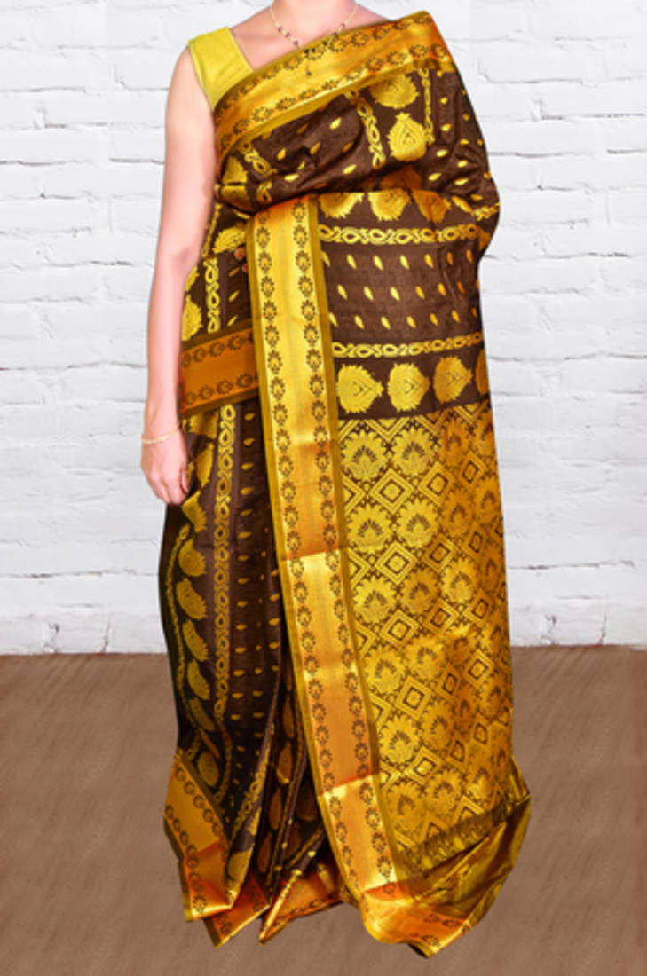Coffee brown woven silk saree with blouse