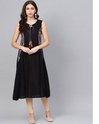 Women Indo-Western A-line Black Kurti 1