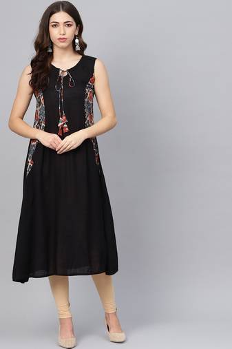 Women Indo-Western A-line Black Kurti