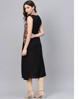 Women Indo-Western A-line Black Kurti 2