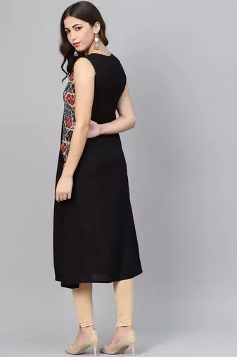 Women Indo-Western A-line Black Kurti