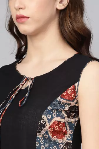 Women Indo-Western A-line Black Kurti