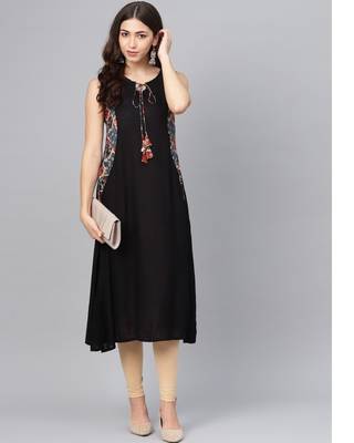 Women Indo-Western A-line Black Kurti 5