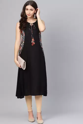 Women Indo-Western A-line Black Kurti