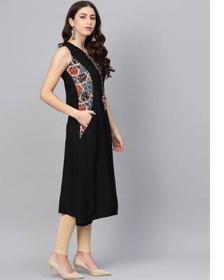 Women Indo-Western A-line Black Kurti 6