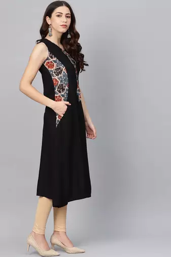 Women Indo-Western A-line Black Kurti