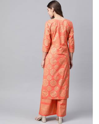 Women Peach Ethnic Printed Kurta and Palazzo Set 3