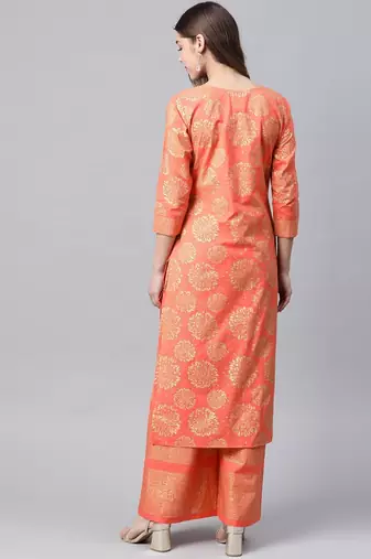 Women Peach Ethnic Printed Kurta and Palazzo Set