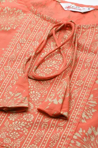 Women Peach Ethnic Printed Kurta and Palazzo Set