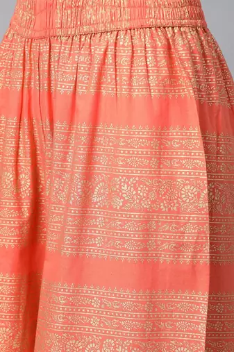 Women Peach Ethnic Printed Kurta and Palazzo Set