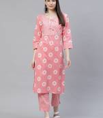 Women Pink Floral Kurta Pants Set