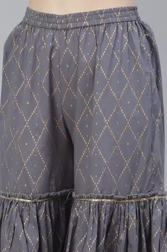 Women Grey Geometric Print Kurta Sharara Set
