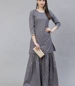 Women Grey Geometric Print Kurta Sharara Set