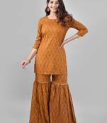Women Mustard Geometric Print Kurta Sharara Set