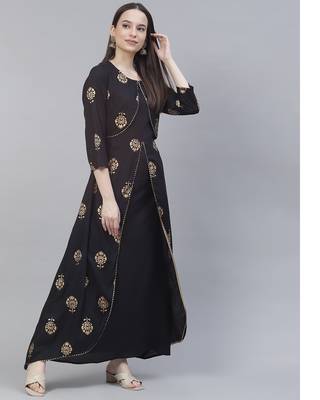 Women Black A-line Layered Maxi Dress 1