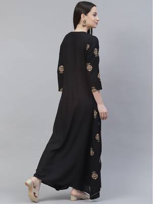 Women Black A-line Layered Maxi Dress 2
