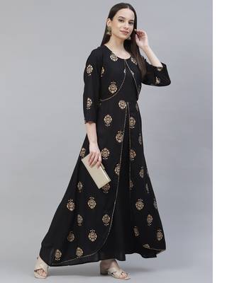 Women Black A-line Layered Maxi Dress 4