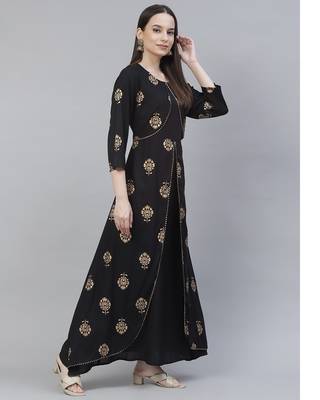 Women Black A-line Layered Maxi Dress 5