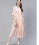 Women Blush Peach Ikat Print Midi Dress