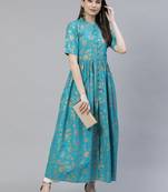 Women Turquoise Printed Flared Maxi Dress