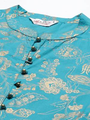 Women Turquoise Printed Flared Maxi Dress 5