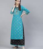 Women Turquoise and Black Ethnic Printed Kurta Skirt Set