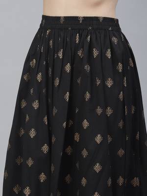 Women Turquoise and Black Ethnic Printed Kurta Skirt Set 6