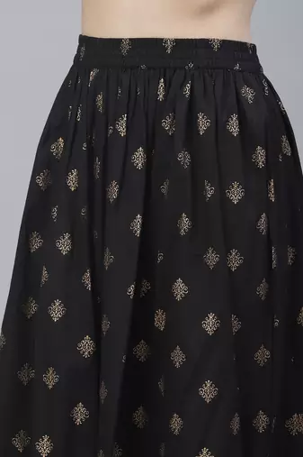 Women Turquoise and Black Ethnic Printed Kurta Skirt Set