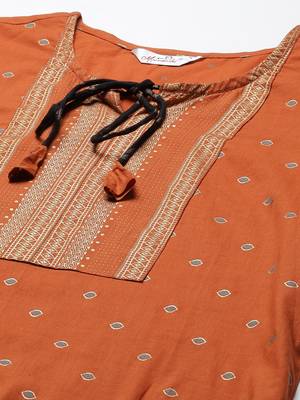 Women Orange and Black Ethnic Printed Kurta Skirt Set 2
