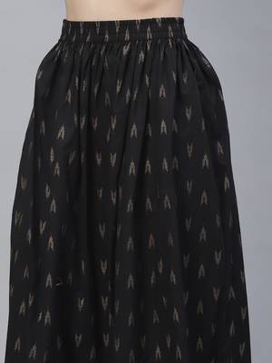 Women Orange and Black Ethnic Printed Kurta Skirt Set 5