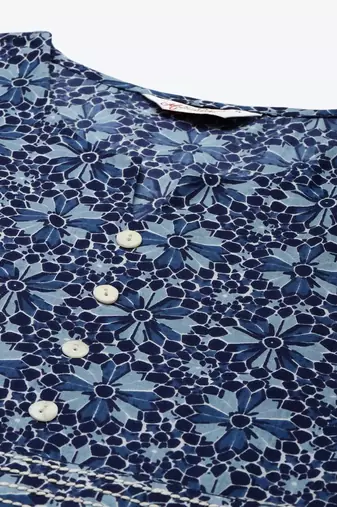 Women Blue Ethnic Print Midi Dress