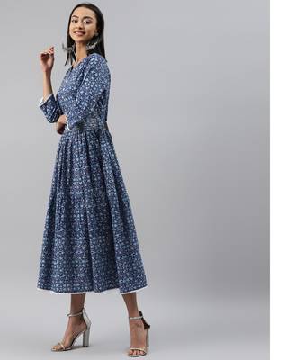 Women Blue Ethnic Print Midi Dress 4