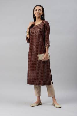 Women Brown Ethnic Printed Kurta 3