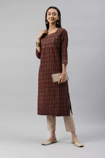 Women Brown Ethnic Printed Kurta
