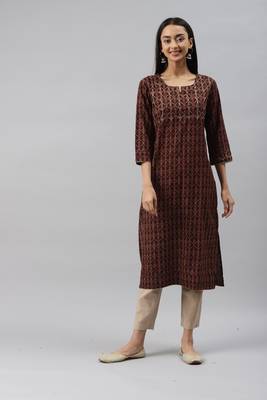 Women Brown Ethnic Printed Kurta 1