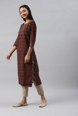 Women Brown Ethnic Printed Kurta 4
