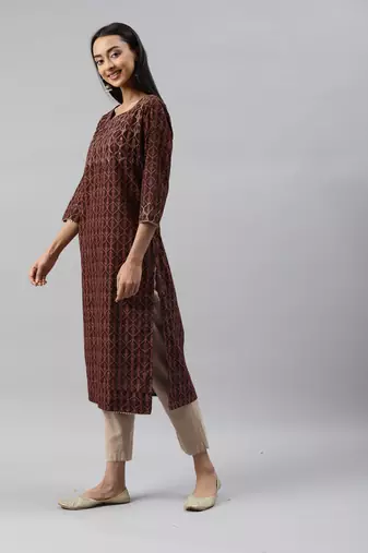 Women Brown Ethnic Printed Kurta