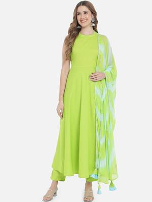 Women Lime Green Kurta Set with Dupatta 1