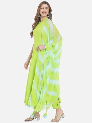 Women Lime Green Kurta Set with Dupatta 2