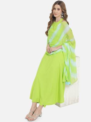 Women Lime Green Kurta Set with Dupatta 3