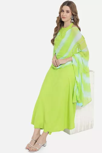 Women Lime Green Kurta Set with Dupatta