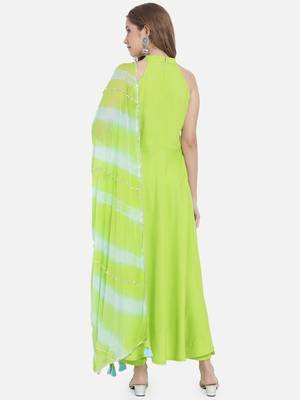 Women Lime Green Kurta Set with Dupatta 5