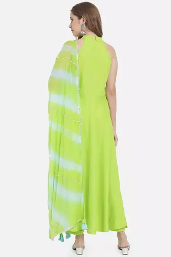 Women Lime Green Kurta Set with Dupatta